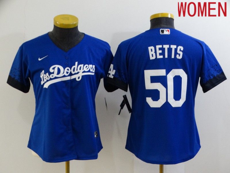 Women Los Angeles Dodgers #50 Betts Blue City Edition Game Nike 2021 MLB Jersey->women mlb jersey->Women Jersey